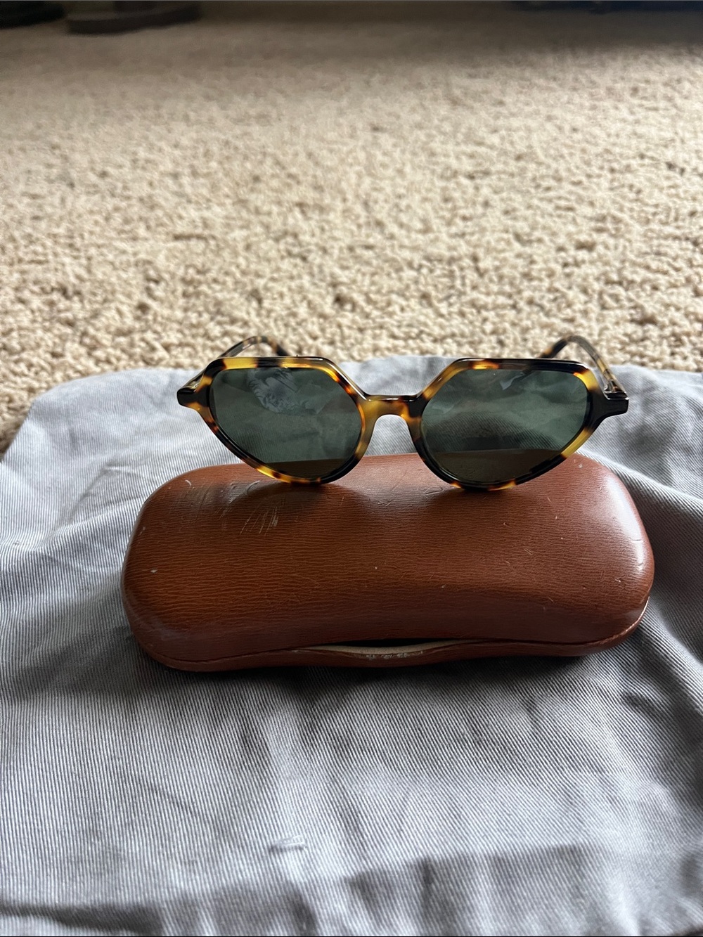 Dries Van Noten Tortoiseshell Temple Sunglasses Arm with Dark Green Accents